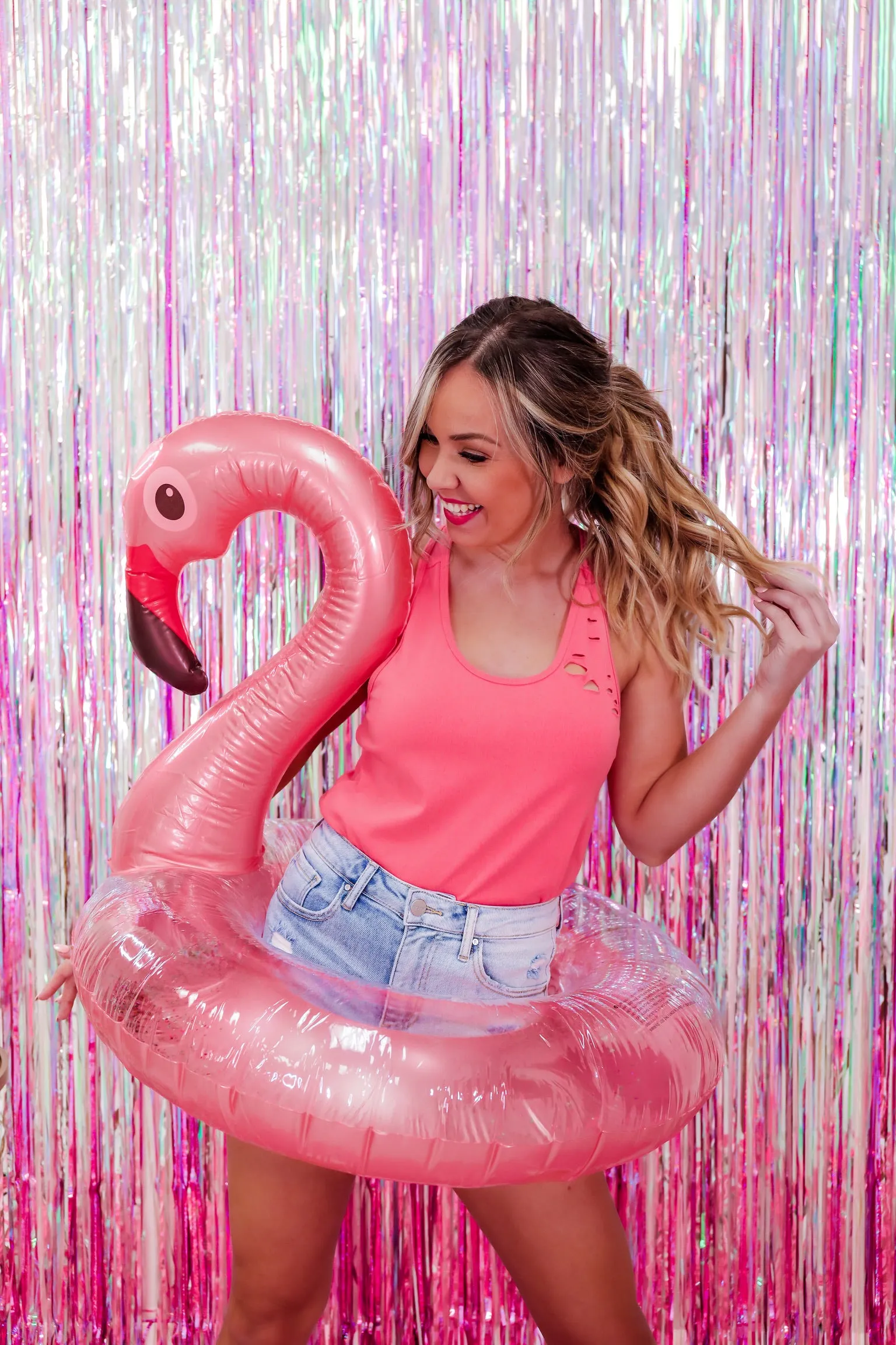 Relaxed Fit Racer Back Tank - Coral