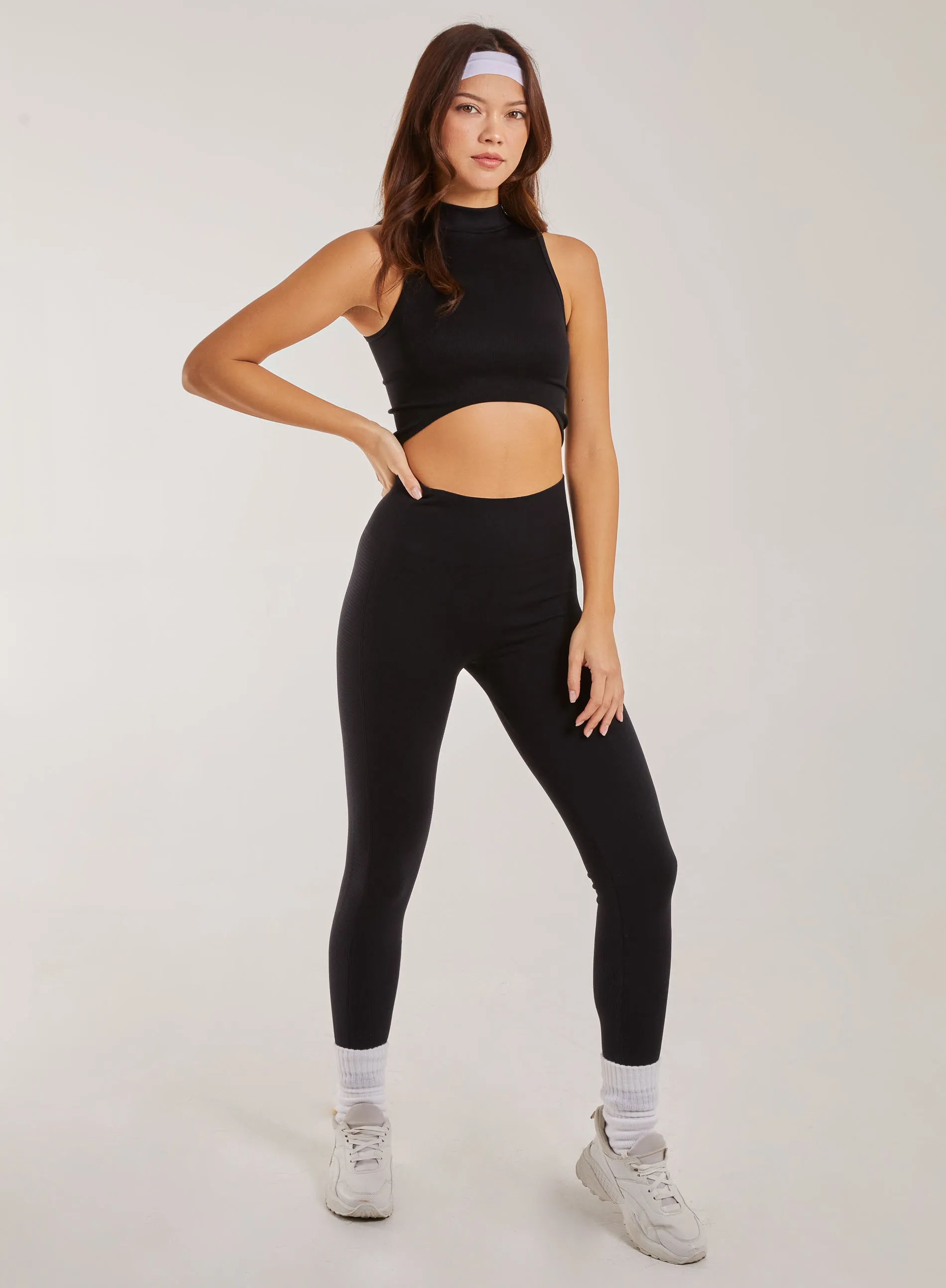 Rib High Neck Sleeveless Crop Top