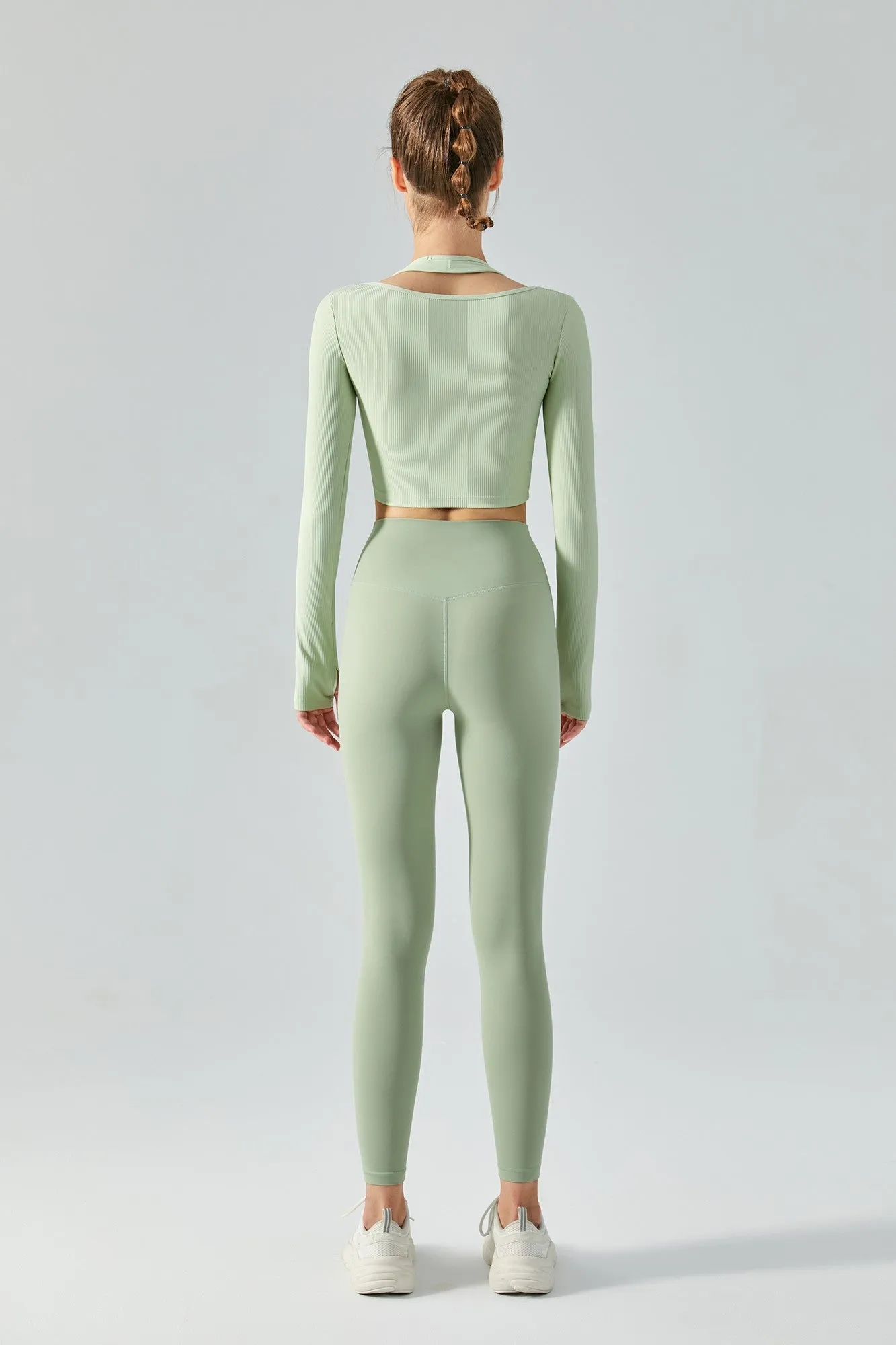 Ribbed Halter Crop Top & Leggings Activewear Set