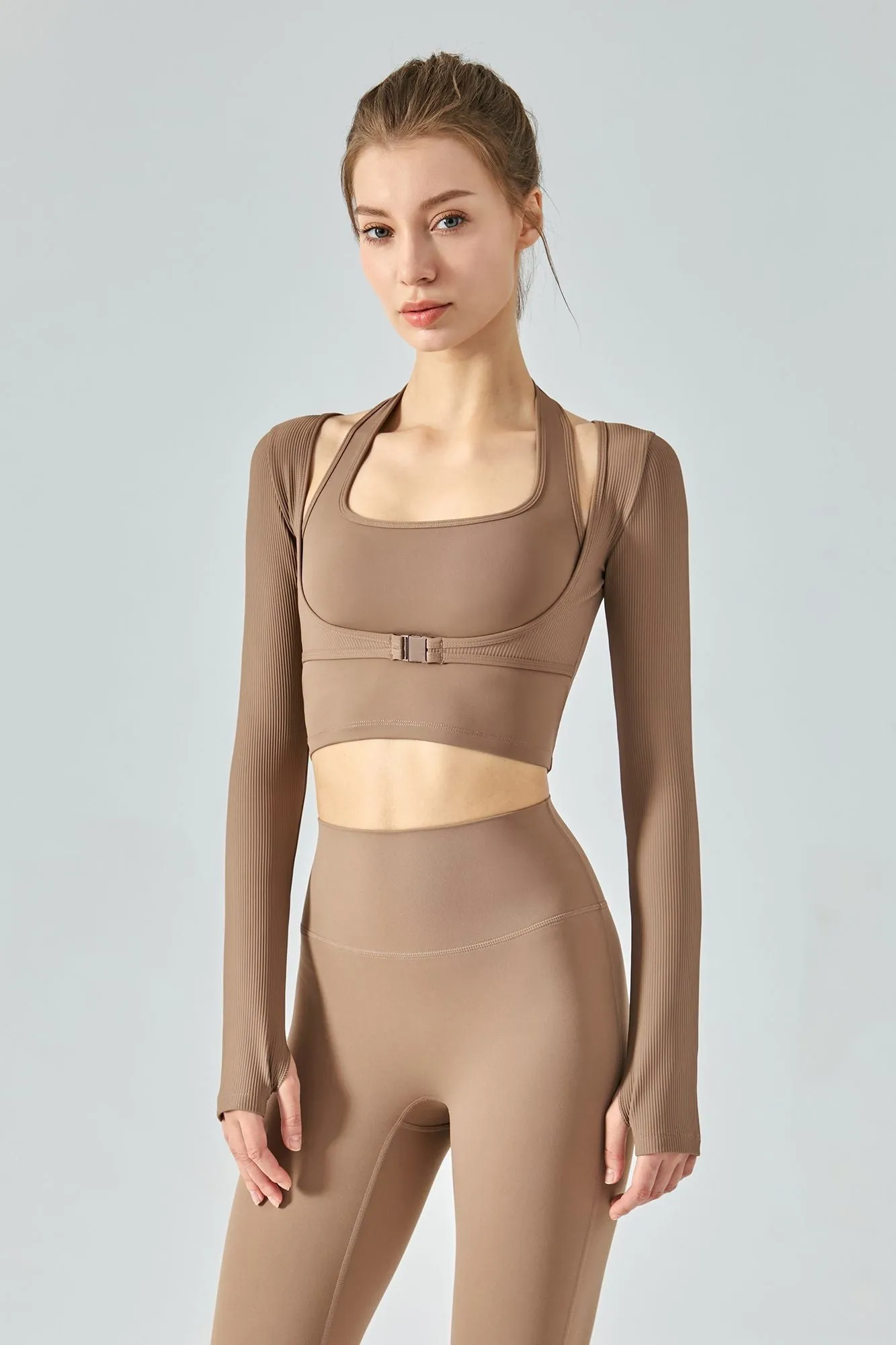 Ribbed Halter Crop Top & Leggings Activewear Set