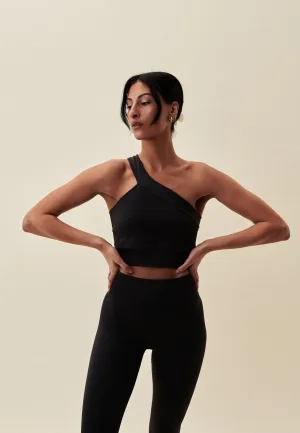 Ribbed Seamless One Shoulder Bra - Dusty Black