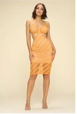 RIYA CUTOUT OPEN BACK MESH MIDI DRESS
