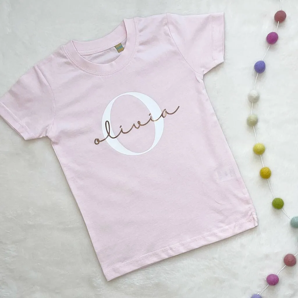 Rose Gold And Pink Girls T Shirt Personalised With Name