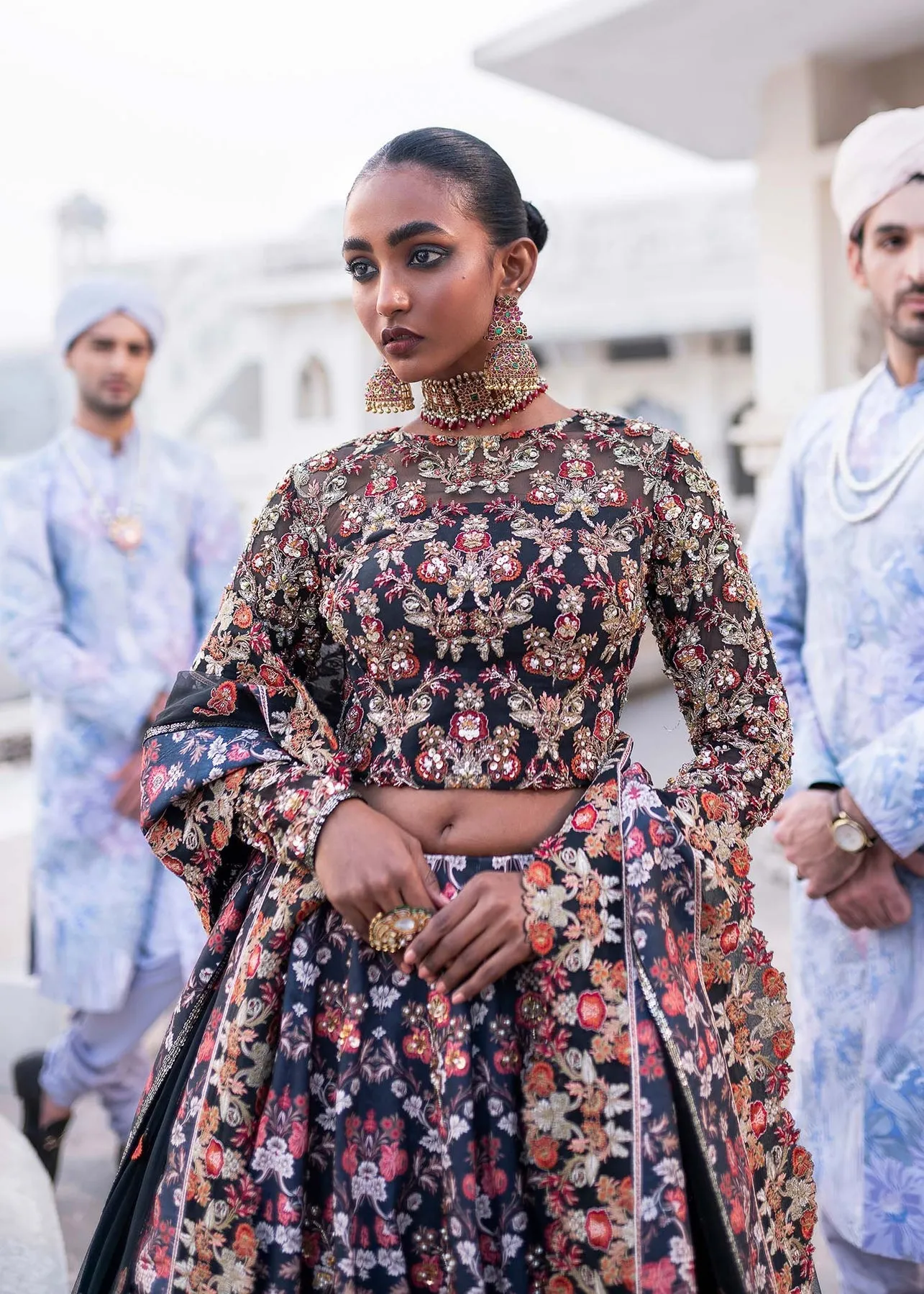 Royal Blue Floral Embroidered Pakistani Wedding Wear Lehenga Choli