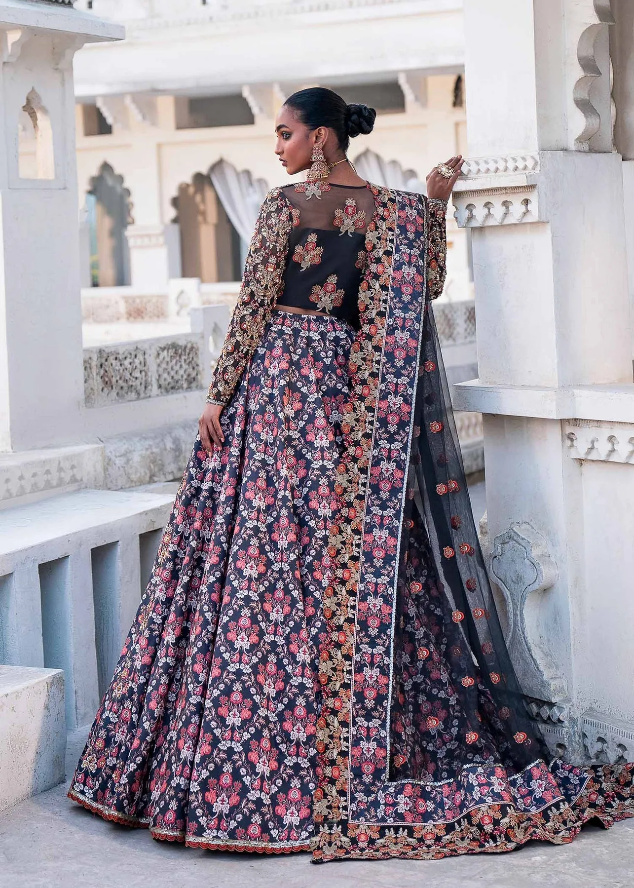 Royal Blue Floral Embroidered Pakistani Wedding Wear Lehenga Choli