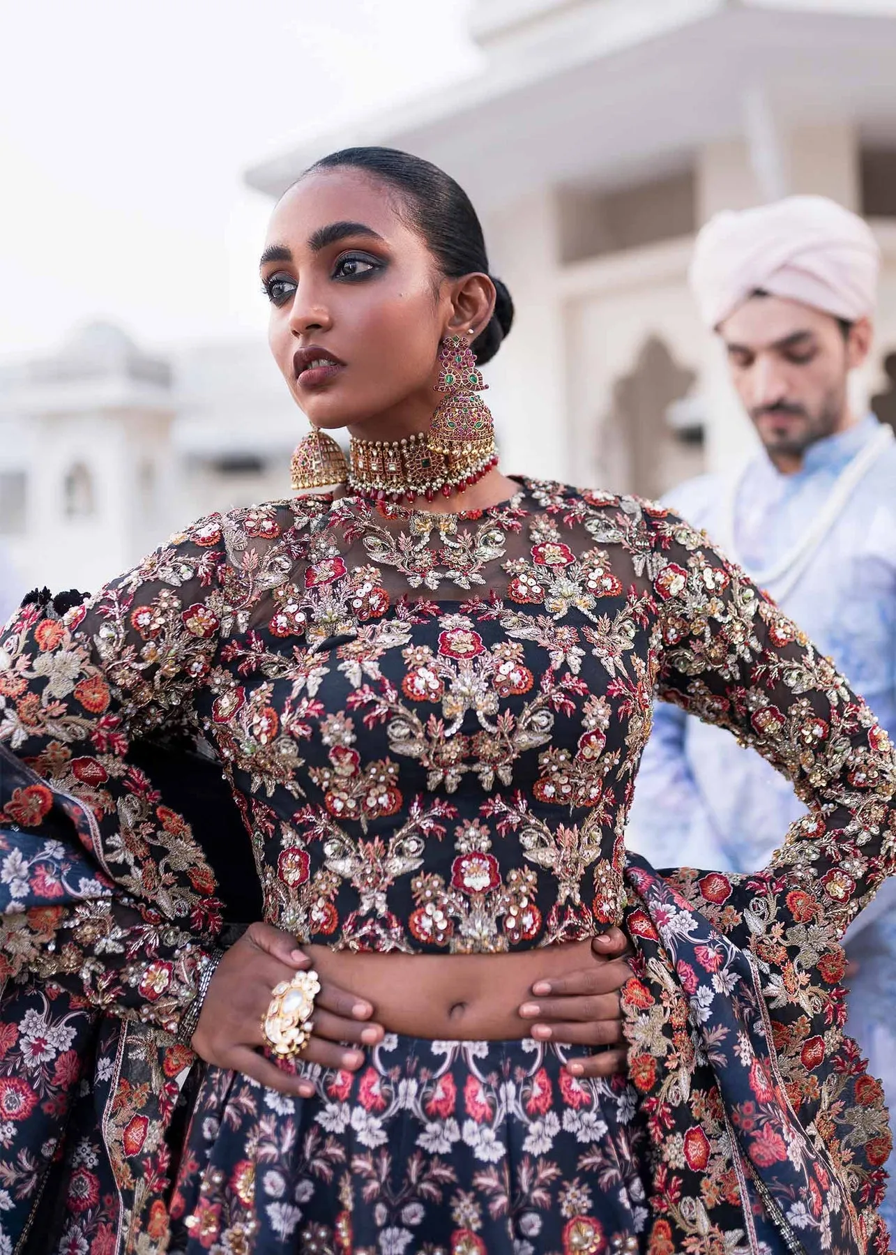 Royal Blue Floral Embroidered Pakistani Wedding Wear Lehenga Choli