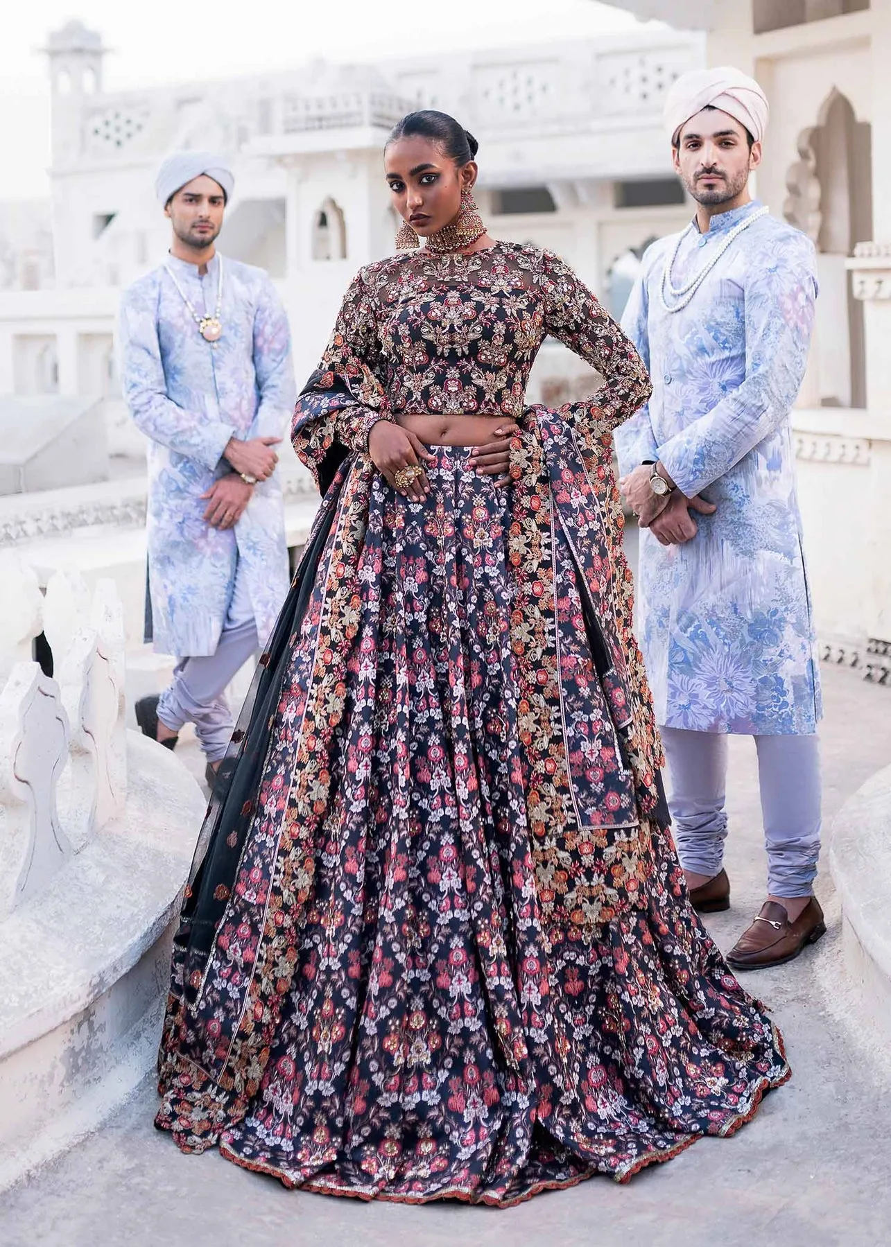 Royal Blue Floral Embroidered Pakistani Wedding Wear Lehenga Choli