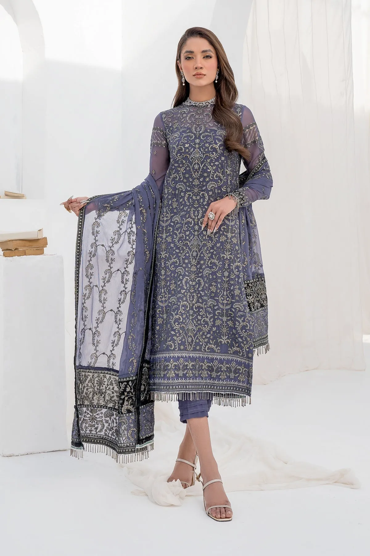 Royal Pakistani Embroidered Wedding Dress in Kameez Trouser Style