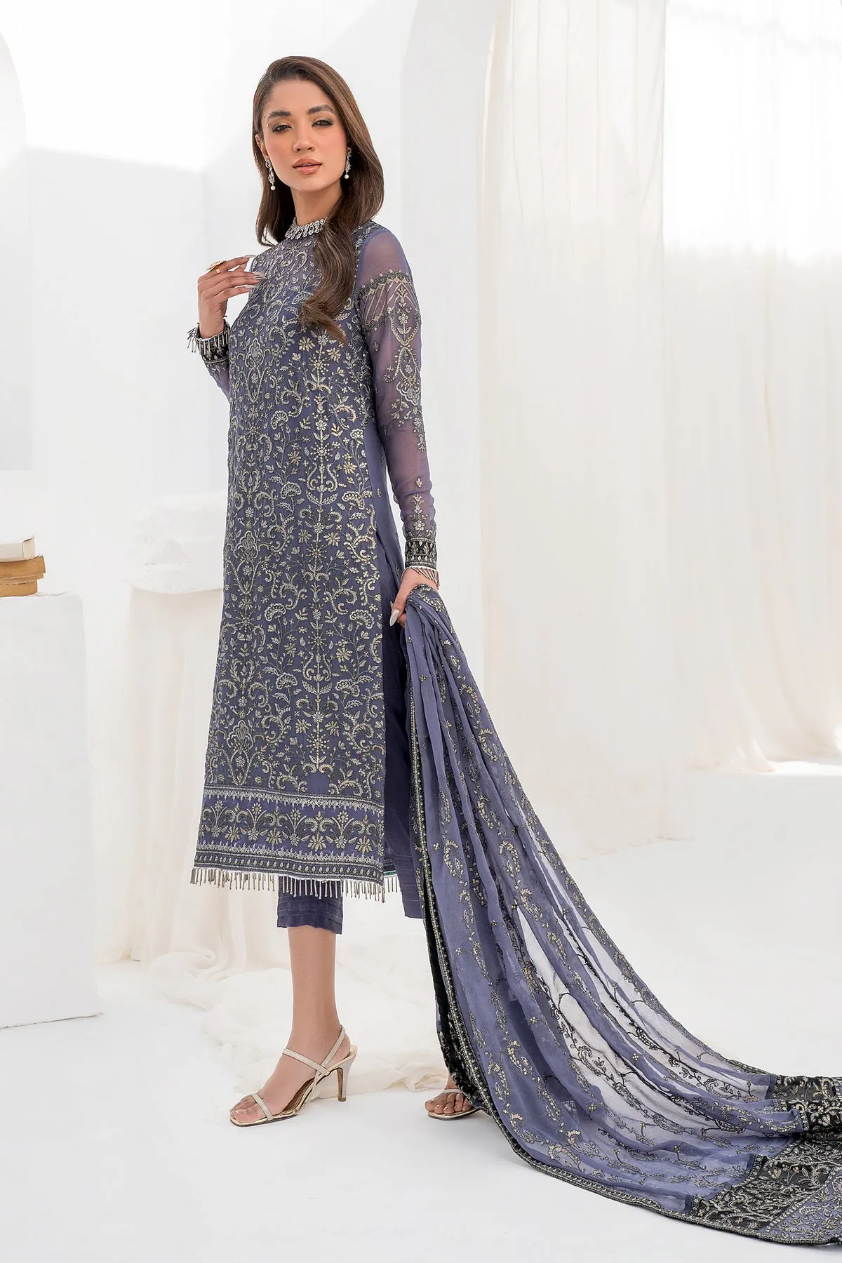 Royal Pakistani Embroidered Wedding Dress in Kameez Trouser Style
