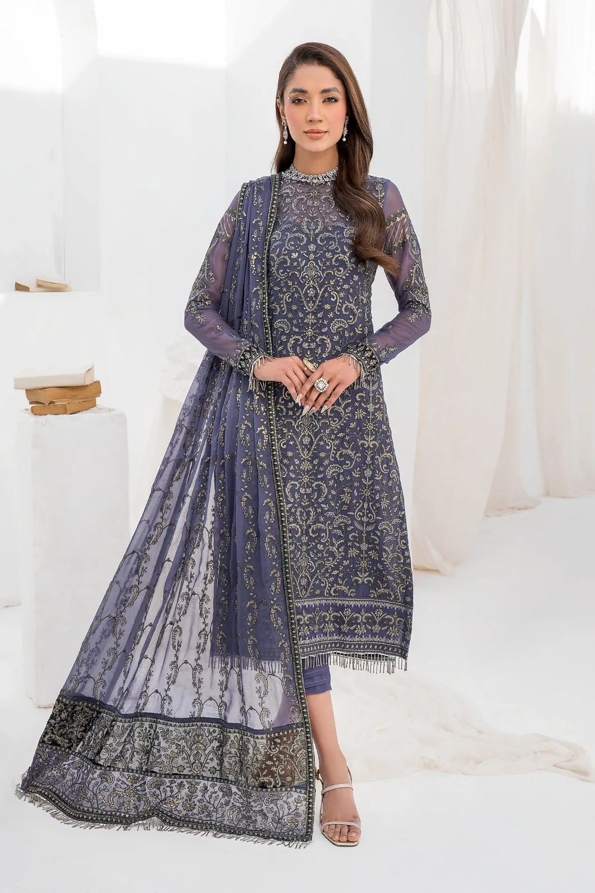 Royal Pakistani Embroidered Wedding Dress in Kameez Trouser Style
