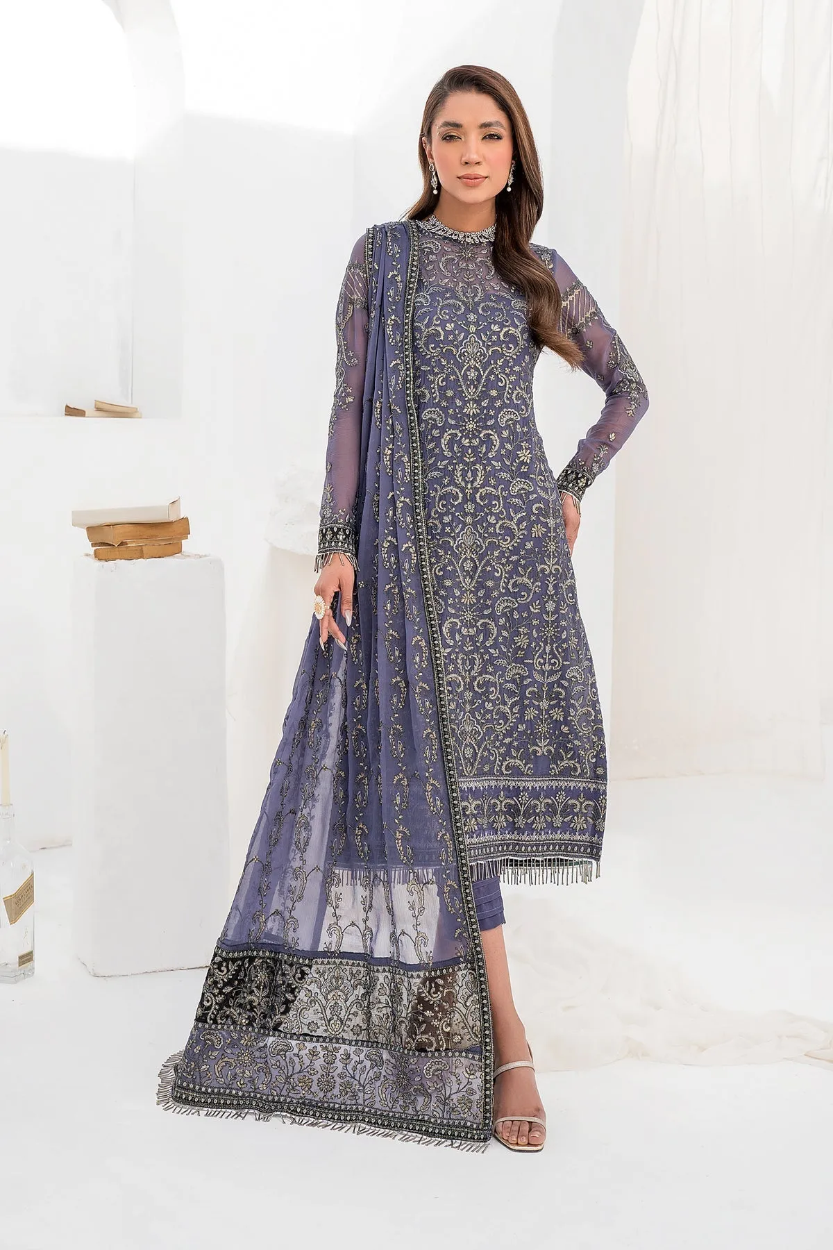 Royal Pakistani Embroidered Wedding Dress in Kameez Trouser Style