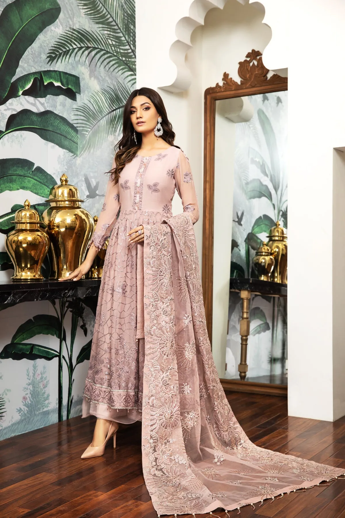 Royal Pakistani Wedding Dress in Double Layered Frock Style