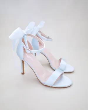 Satin High Heel Wedding Sandals with Satin and Pearls Back Bow