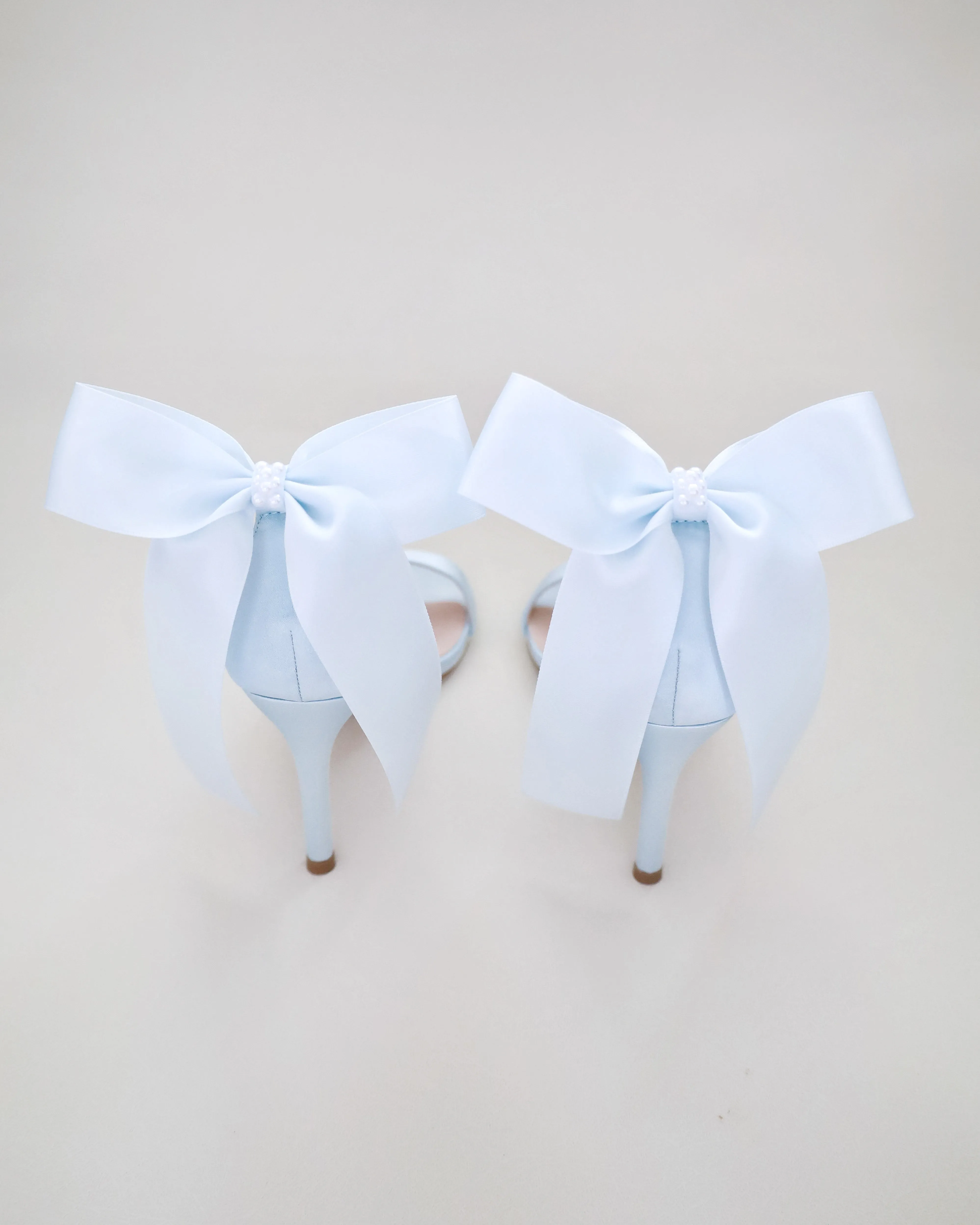 Satin High Heel Wedding Sandals with Satin and Pearls Back Bow