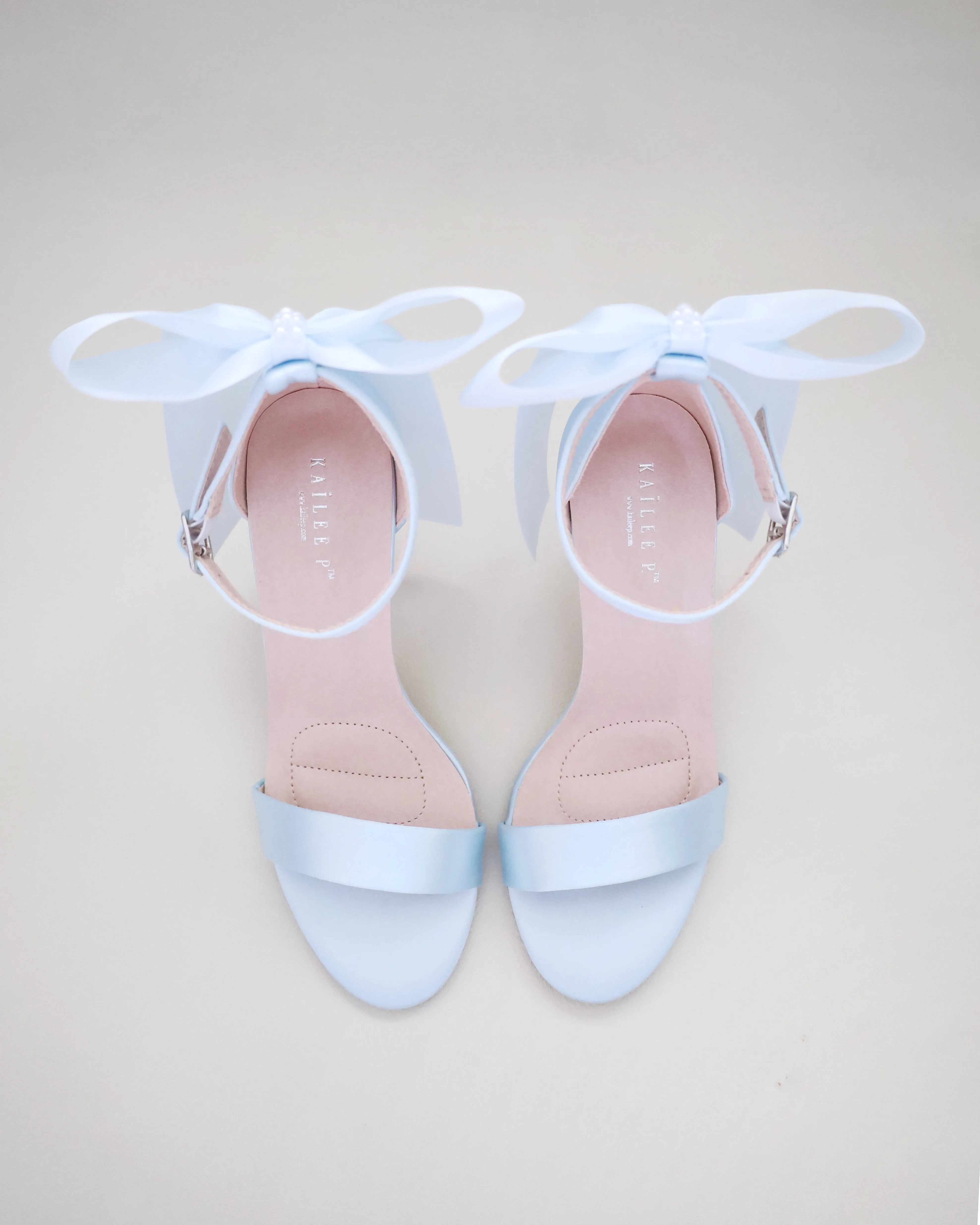 Satin High Heel Wedding Sandals with Satin and Pearls Back Bow