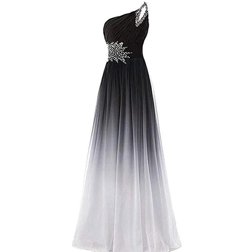 sd-hk Women One-Shoulder Ombre Prom Wedding Gowns Bridemaid dress