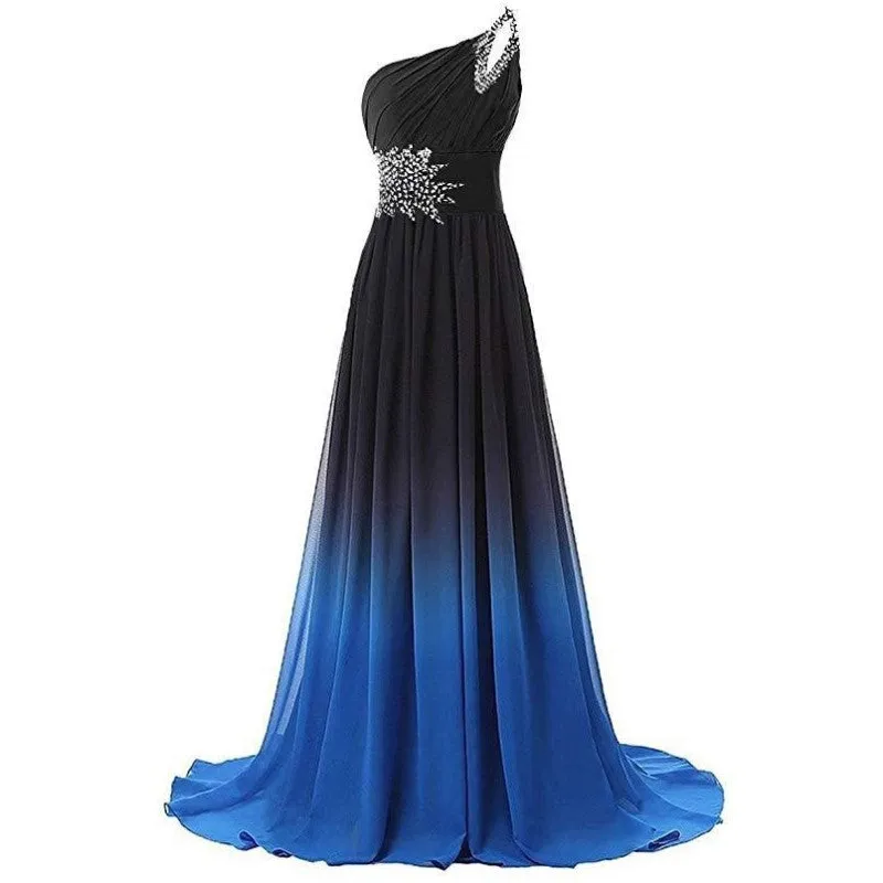 sd-hk Women One-Shoulder Ombre Prom Wedding Gowns Bridemaid dress
