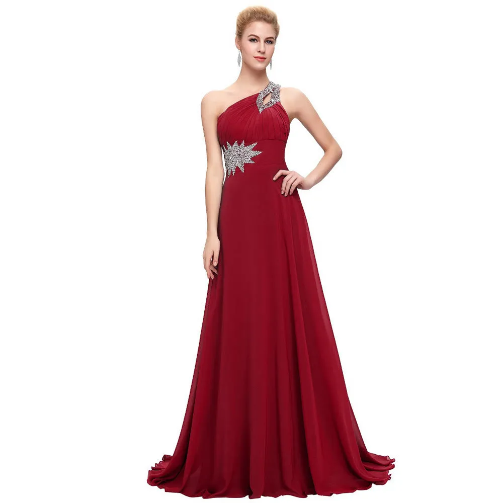 sd-hk Women One-Shoulder Ombre Prom Wedding Gowns Bridemaid dress