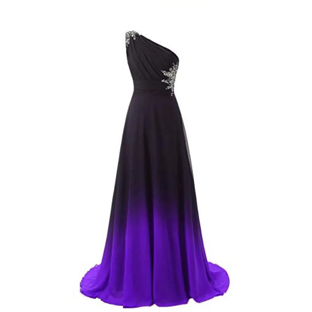 sd-hk Women One-Shoulder Ombre Prom Wedding Gowns Bridemaid dress