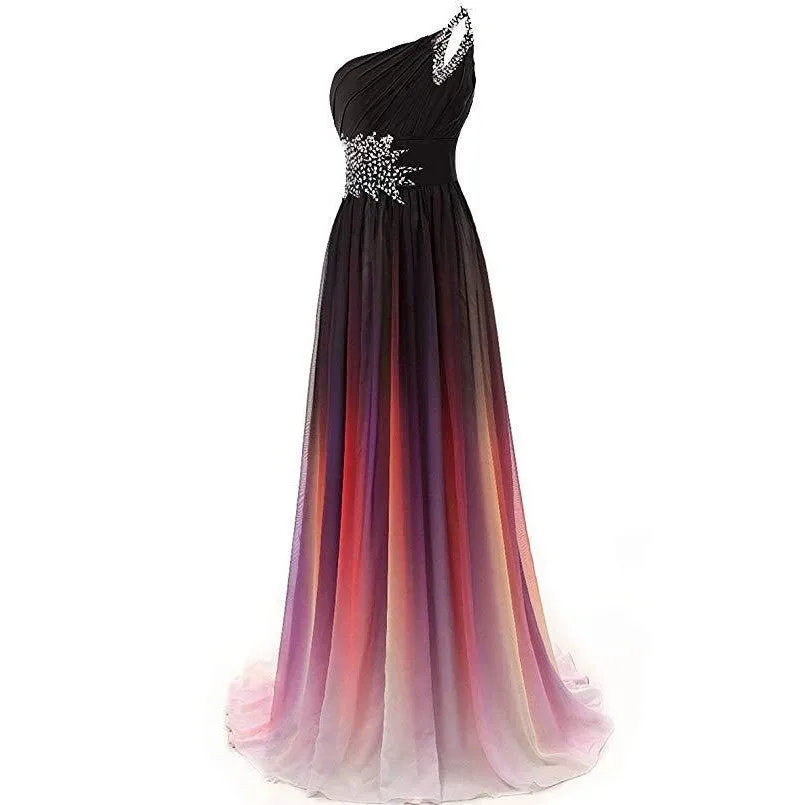 sd-hk Women One-Shoulder Ombre Prom Wedding Gowns Bridemaid dress