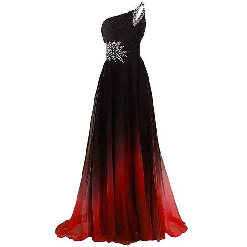 sd-hk Women One-Shoulder Ombre Prom Wedding Gowns Bridemaid dress