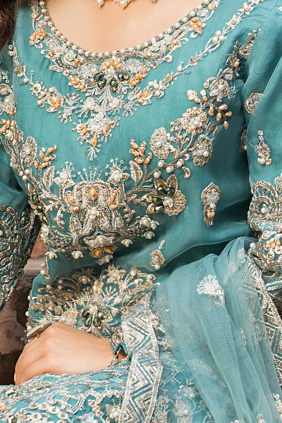 Sea Green Hand Embellished Pakistani Kameez Capri Party Dress
