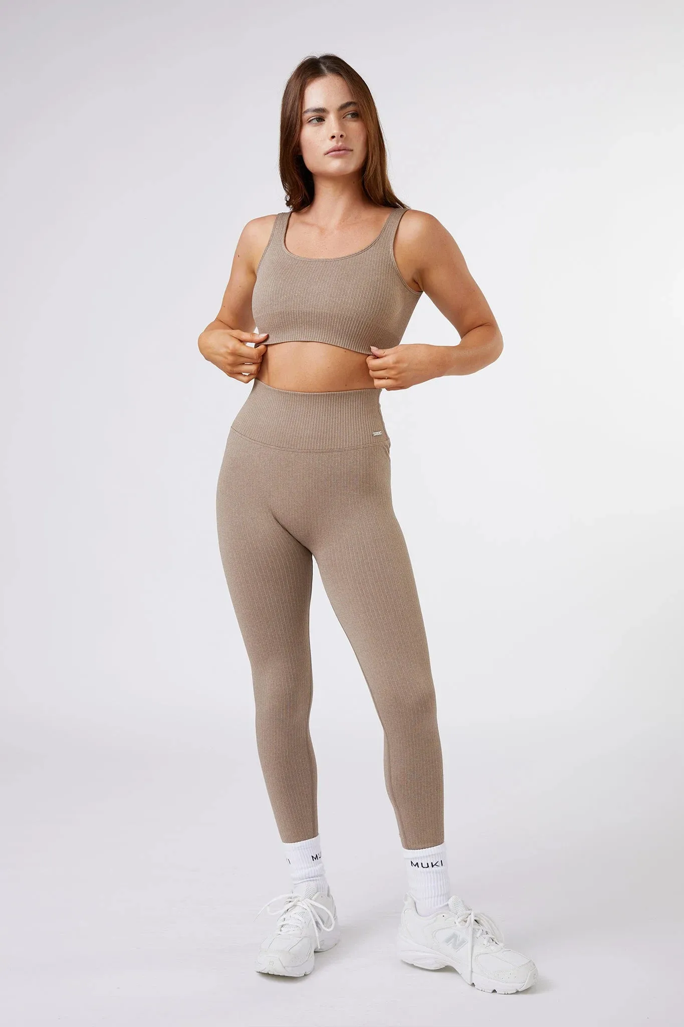 Seamless Ribbed Sports Bra in Latte