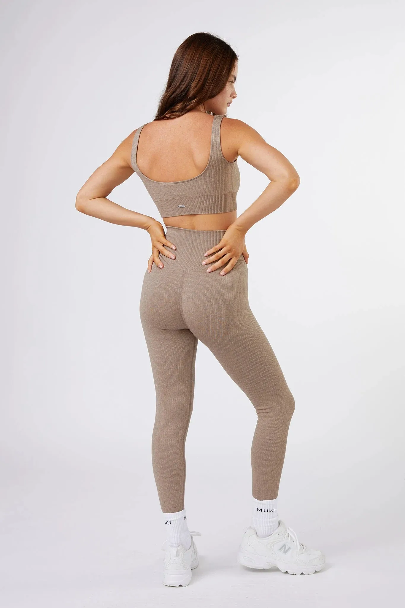 Seamless Ribbed Sports Bra in Latte