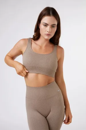 Seamless Ribbed Sports Bra in Latte
