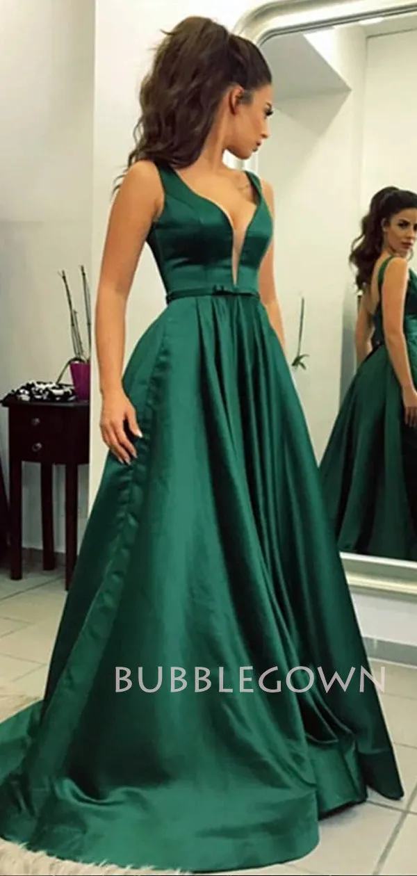 Sexy Deep V Neck A-Line Backless Long Evening Party Prom Dresses, Cheap Prom Dresses,MR7116