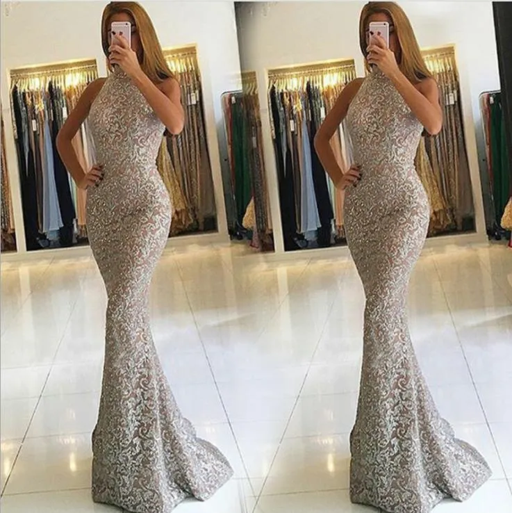 Sexy Sleeveless Halter Gilt Dress