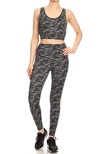 Shosho Womens 2 Piece Activewear Sets Sports Tops and Yoga Bottoms Casual Outfits Criss Cross Crop Tank & High Rise Leggings Spacedye Black/White X-Large