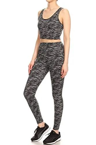 Shosho Womens 2 Piece Activewear Sets Sports Tops and Yoga Bottoms Casual Outfits Criss Cross Crop Tank & High Rise Leggings Spacedye Black/White X-Large