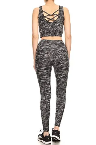 Shosho Womens 2 Piece Activewear Sets Sports Tops and Yoga Bottoms Casual Outfits Criss Cross Crop Tank & High Rise Leggings Spacedye Black/White X-Large