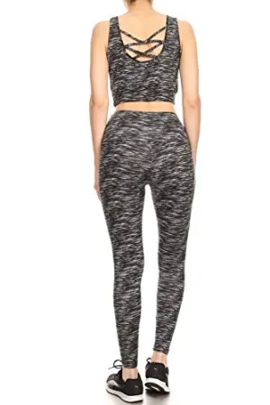 Shosho Womens 2 Piece Activewear Sets Sports Tops and Yoga Bottoms Casual Outfits Criss Cross Crop Tank & High Rise Leggings Spacedye Black/White X-Large