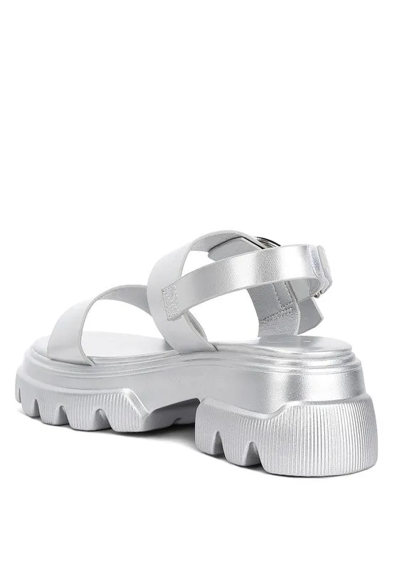Silas Metallic Chunky Sandals – Platform Lug Sole in Silver & Gold
