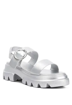 Silas Metallic Chunky Sandals – Platform Lug Sole in Silver & Gold