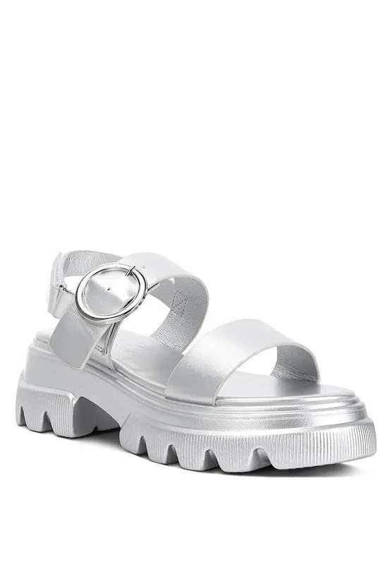 Silas Metallic Chunky Sandals – Platform Lug Sole in Silver & Gold