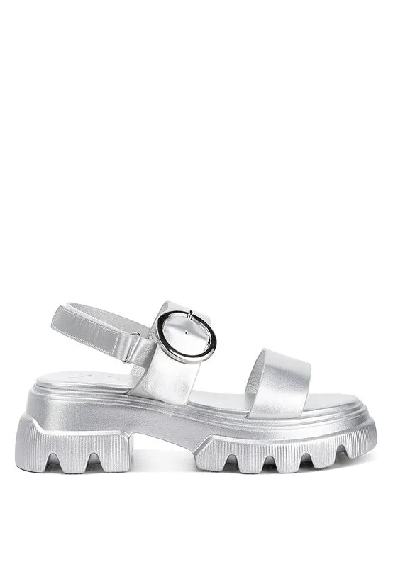 Silas Metallic Chunky Sandals – Platform Lug Sole in Silver & Gold