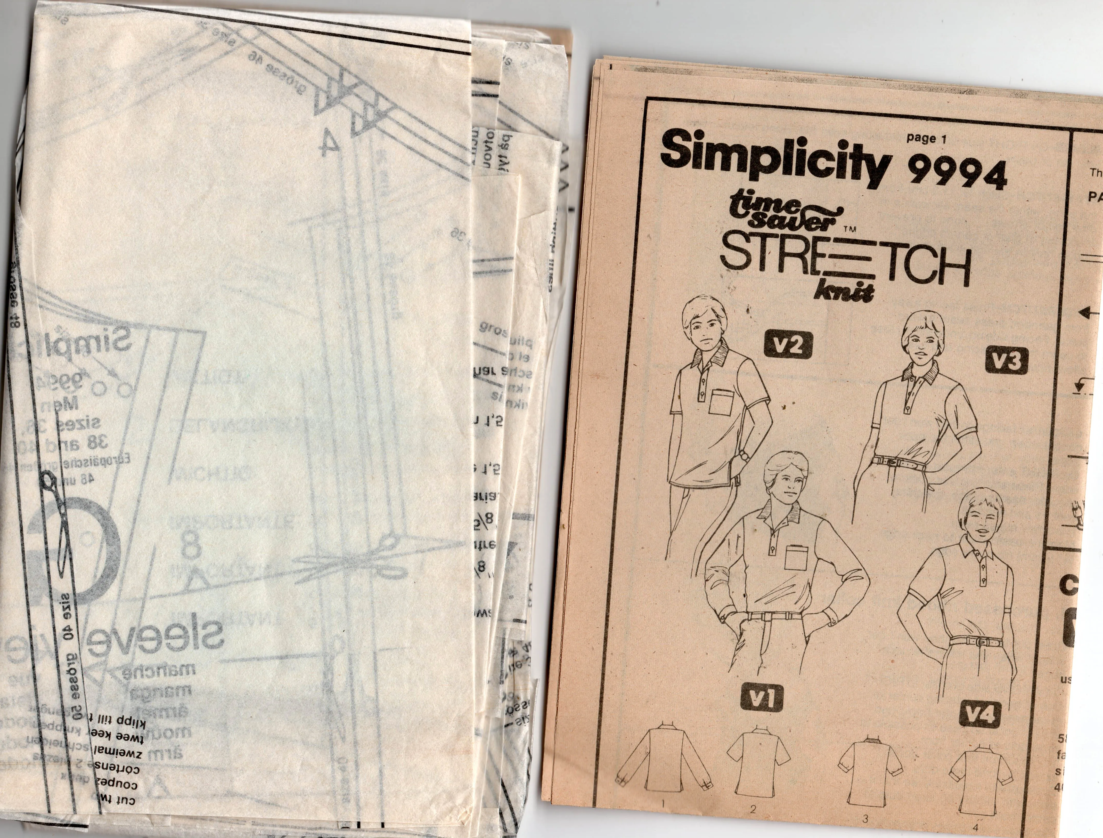 Simplicity 9994 Mens Stretch Knit Golf Rugby Shirts 1980s Vintage Sewing Pattern Chest 36 - 40 inches