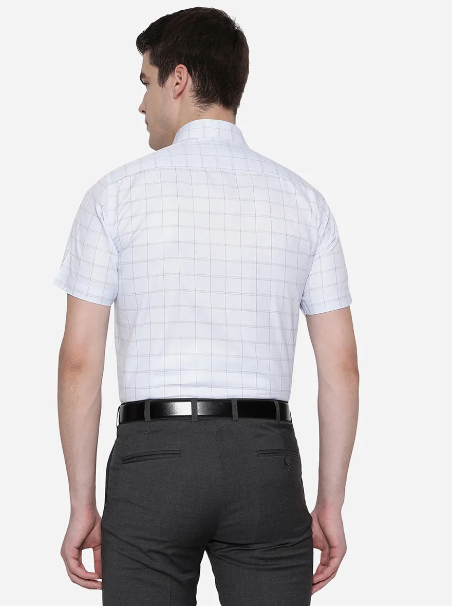 Sky Blue Checked Regular Fit Formal Shirt | Greenfibre