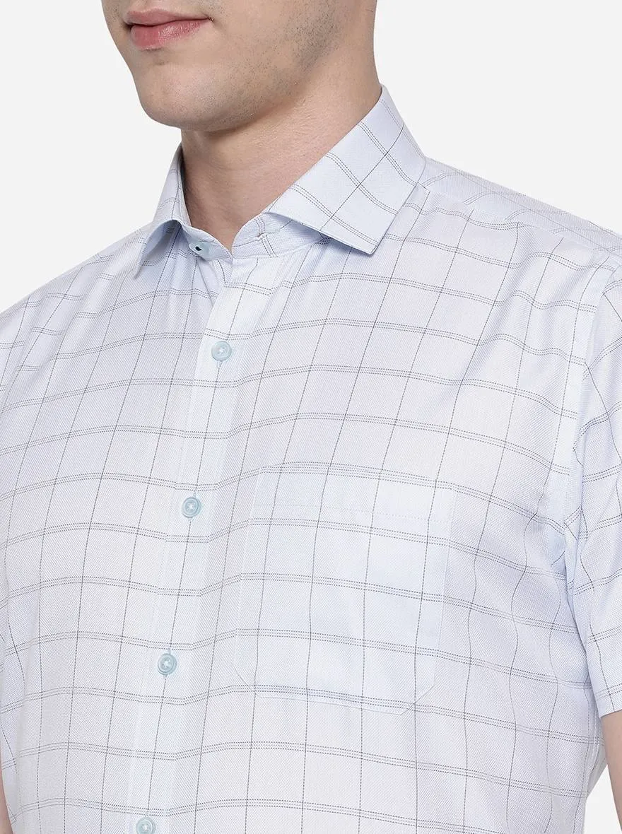 Sky Blue Checked Regular Fit Formal Shirt | Greenfibre