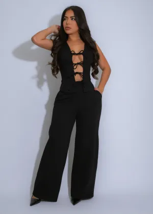 Sleek Tied Pant Set Black