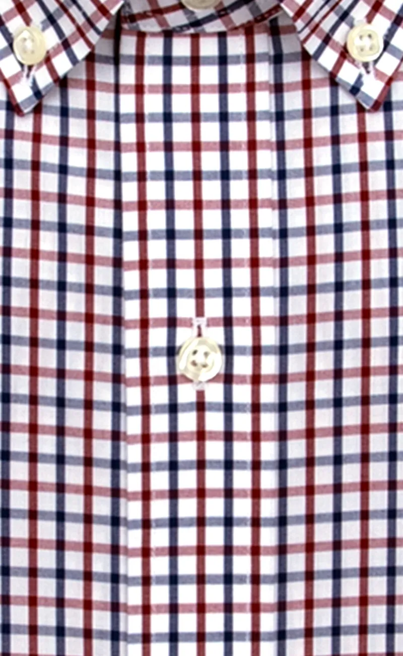 Slim Fit Red/Navy Tattersall Button Down Collar Supima® Cotton Non-Iron Broadcloth