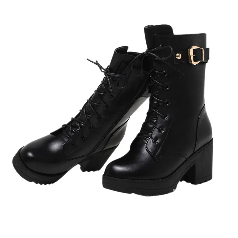 Snow Boots Women High-Heeled Leather