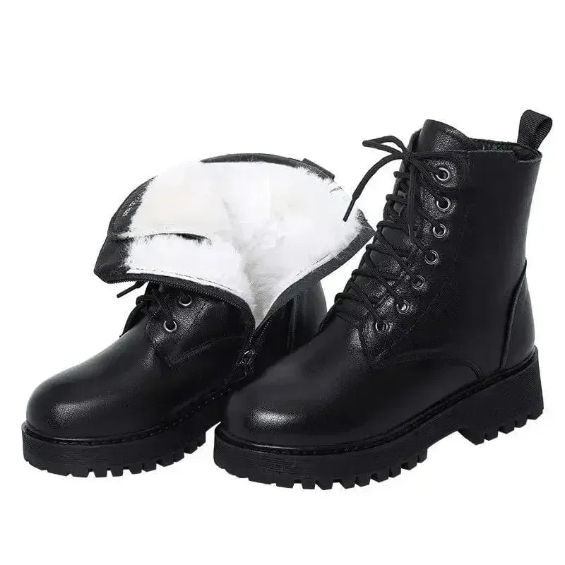 Snow Boots Women High-Heeled Leather
