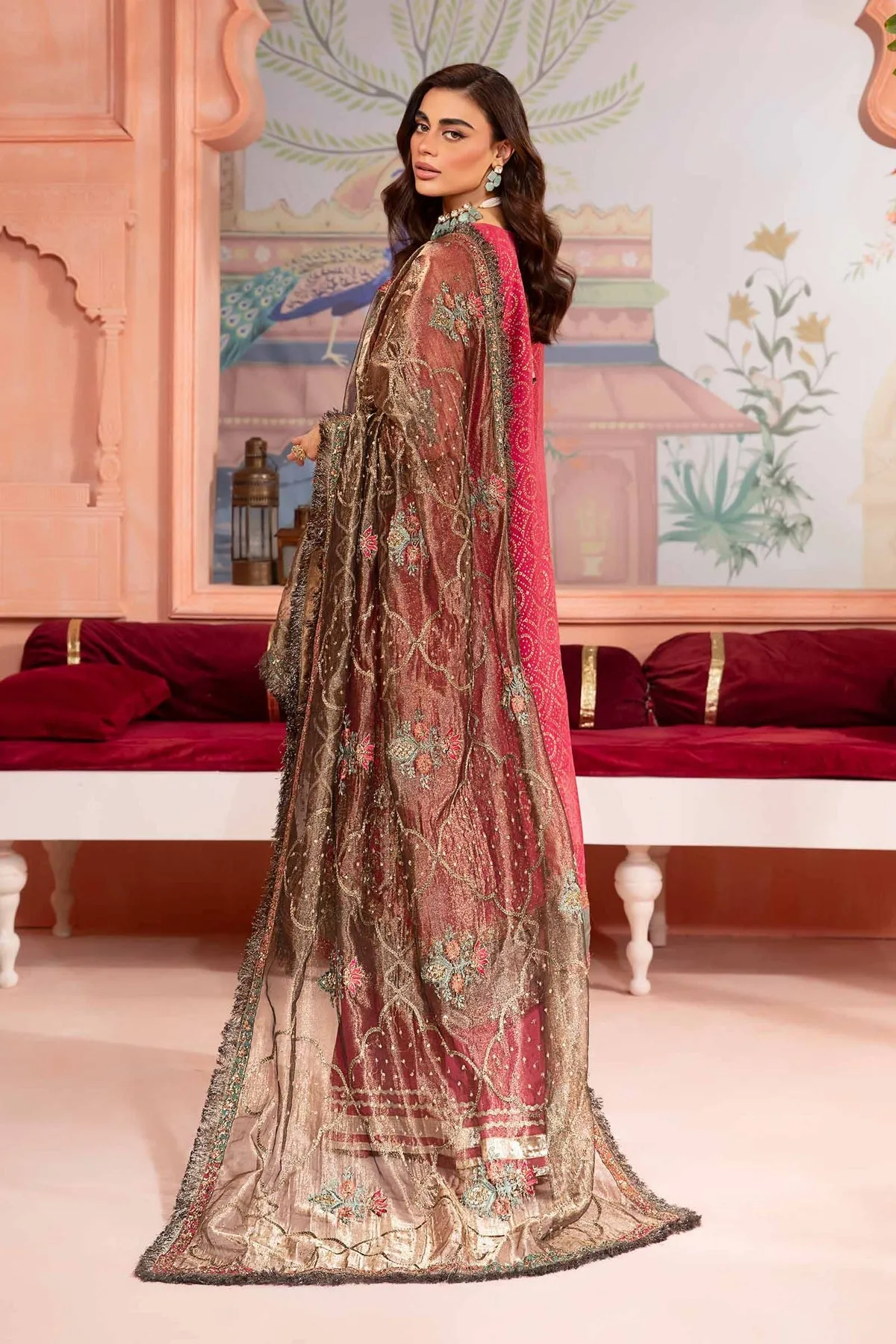 Socking Pink Shade Embroidered Pakistani Party Wear Sharara Frock