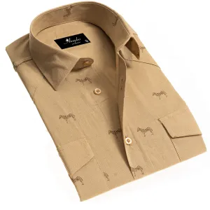 Solid Tan Safari Mens Slim Fit Designer Dress Shirt - tailored Cotton