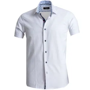 Solid White Mens Short Sleeve Button up Shirts - Tailored Slim Fit Cotton Dress Shirts