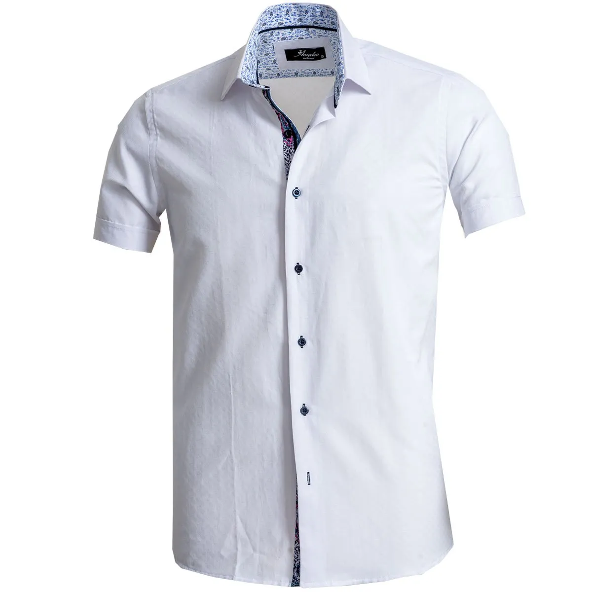 Solid White Mens Short Sleeve Button up Shirts - Tailored Slim Fit Cotton Dress Shirts